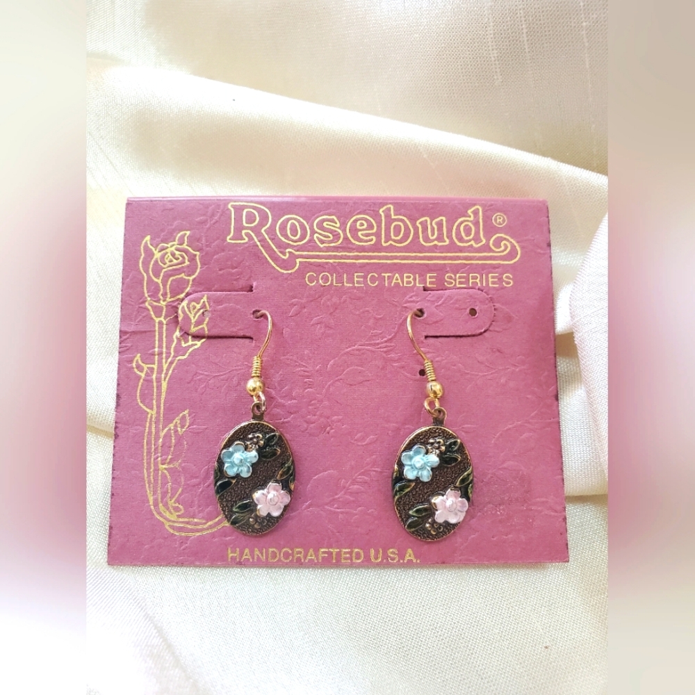 Rosebud Collectable Series Floral Earrings - Black, Blue, Pink